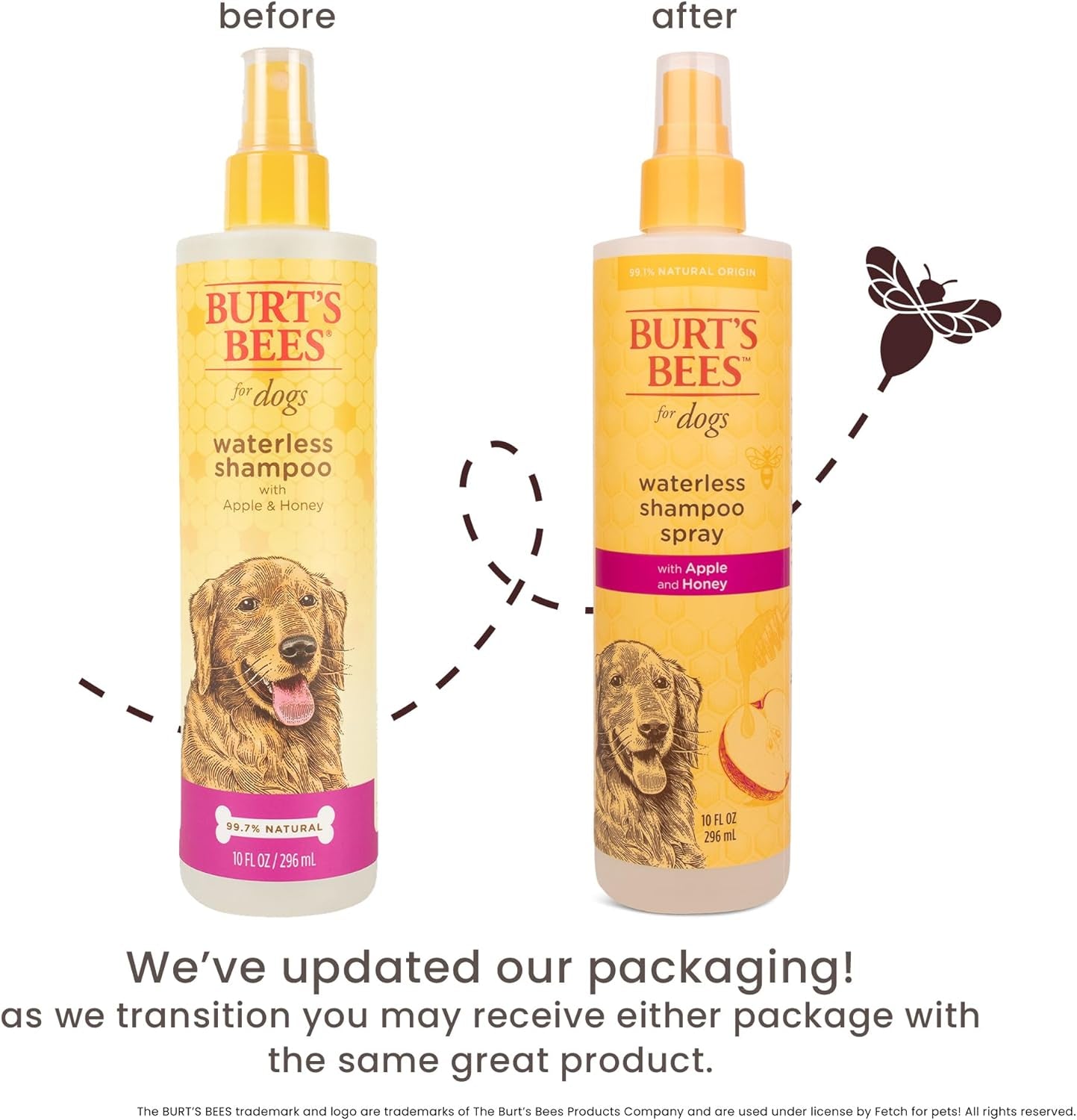 Waterless Shampoo Spray for Dogs, Apple & Honey, No-Rinse Dry Dog Shampoo for All Dogs and Puppies, Ph Balanced, No Sulfates, Parabens, Phthalates, 10 Fl Oz